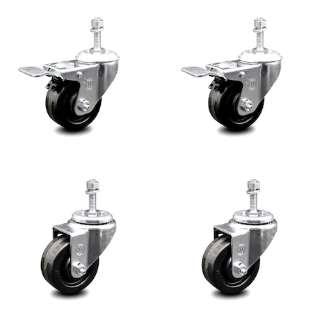 Service Caster 3.5 Inch Phenolic Swivel 10mm Threaded Stem Caster Total Lock Brake, 2PK SCC-TSTTL20S3514-PHS-M1015-2-S-2
